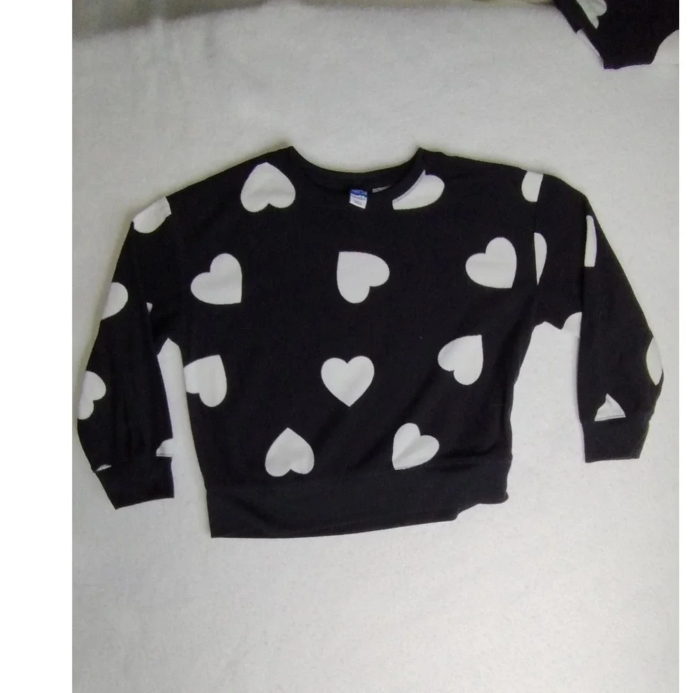 Old Navy Girls M Hearts Black Pajama‎ Set Matching Top & Bottoms Kid's Medium